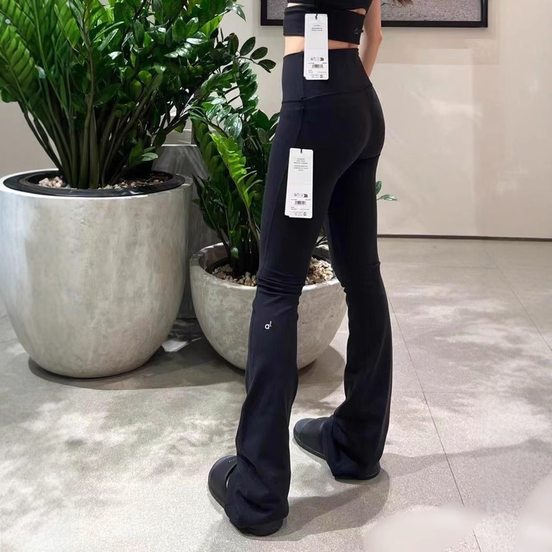 Alo Yoga Pants Reflective Letter Sports High-Waisted Fleece-Lined Flared Pants Slimming Butt-Lifting Tight-Fitting Outerwear Comfortable Long Pants