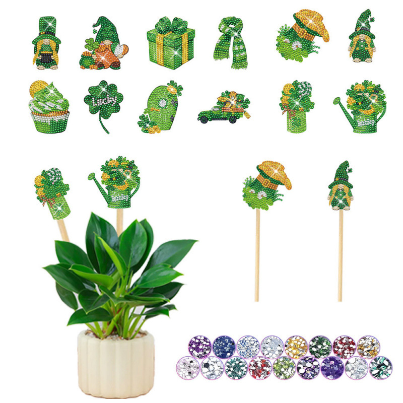 Estacas decorativas para macetas con diseño de flores para decoración de plantas en el hogar y escritorio, fabricante de estacas de jardín hechas a mano con pegatinas de diamantes DIY.