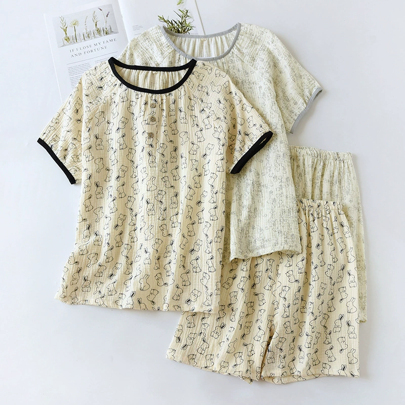 Летний женский хлопковый костюм для домашней одежды с короткими рукавами и шортами, тонкий дышащий простой пуловер, пижама, свободный хлопок