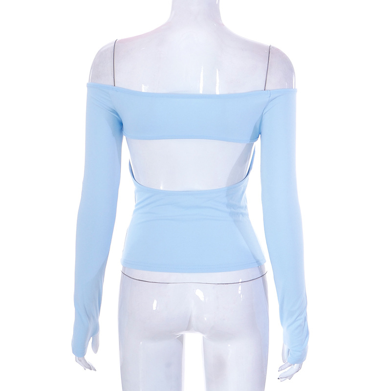 Abbigliamento da donna nuovo top piccolo monospalla a maniche lunghe in tinta unita_voghion.com