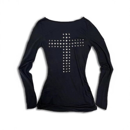 Y2K Spring and Summer Women's Fashion Casual Cross Hot Diamond Round Neck Long Sleeve T-Shirt Top Emo Women's Clothing