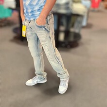 M 51543 AM Punk Retro Blue Ripped Slim Fit Jeans �������ƶ�