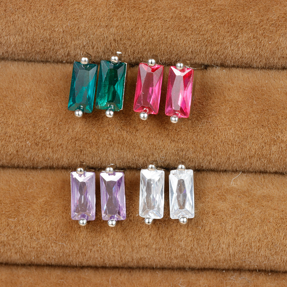 1 Paire Style Simple Rectangle Placage Incruster Le Cuivre Zircon Boucles D'oreilles display picture 2