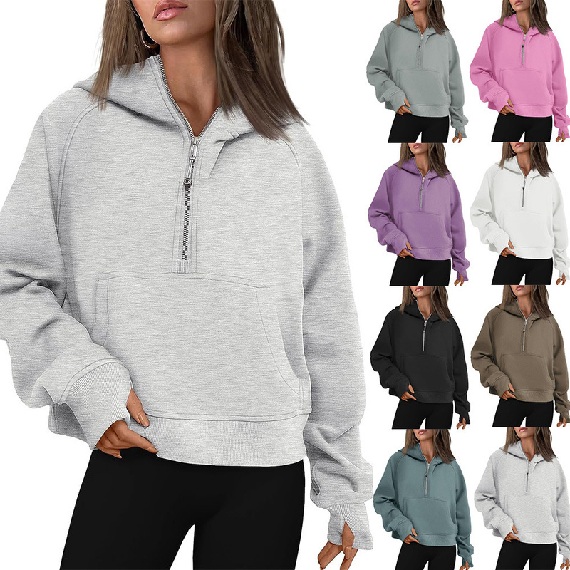 2023 Amazon wish popular European and American autumn and winter New hooded zipper thickened sweater top cross-border foreign trade women