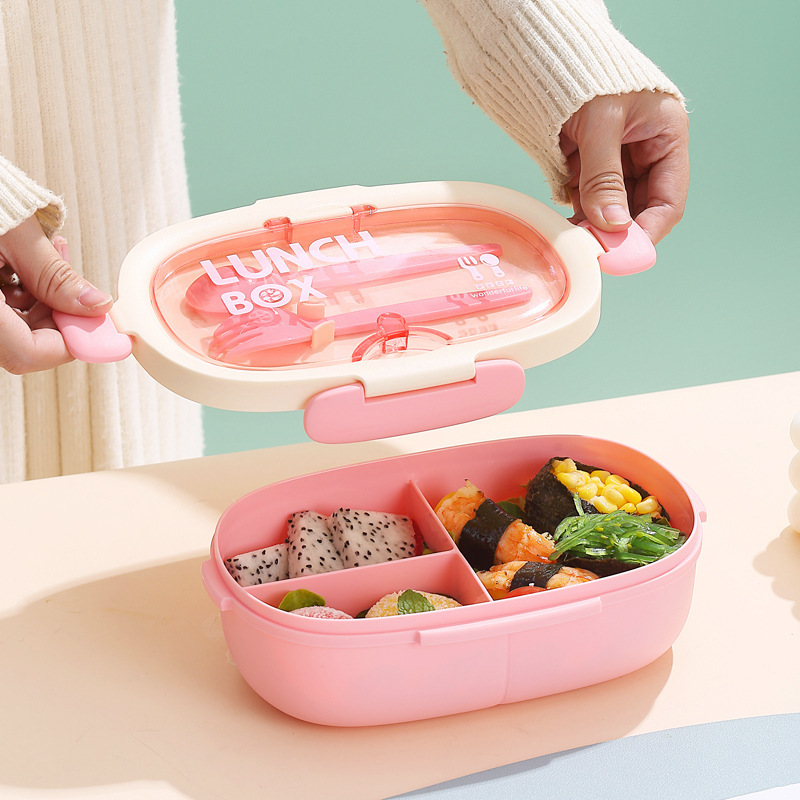 Caja de almuerzo elíptica simple con taza de agua, caja de almuerzo de estudiantes, oficina, caja de almuerzo portátil con cubiertos