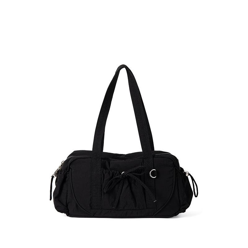 Student shoulder large capacity, women's simple bow nylon handbag, new niche style, armpit bag, high-end feel_voghion.com