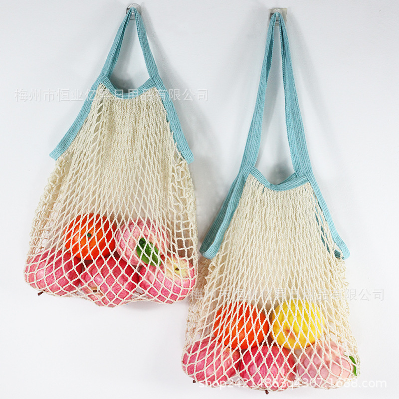 Bolsa de malla de algodón portátil al por mayor Bolsa de compras Supermercado Bolsa de malla de verduras y frutas Bolsa de compras Bolsa tejida hueca