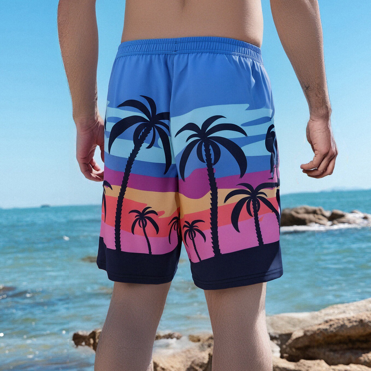 Pantalones cortos de doble capa de malla de triángulo anti-vergonzamiento vacaciones de playa secado rápido pantalones cortos deportivos de ocio transpirables para hombres de playa