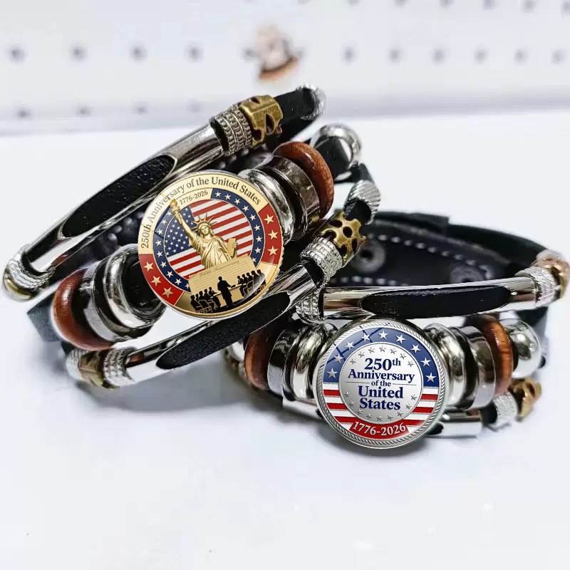 Foreign Trade United States 250Th Anniversary Bracelet Jewelry Gift Wholesale Cross-Border Hot-Selling Accessories Leather Bracelet Souvenirs