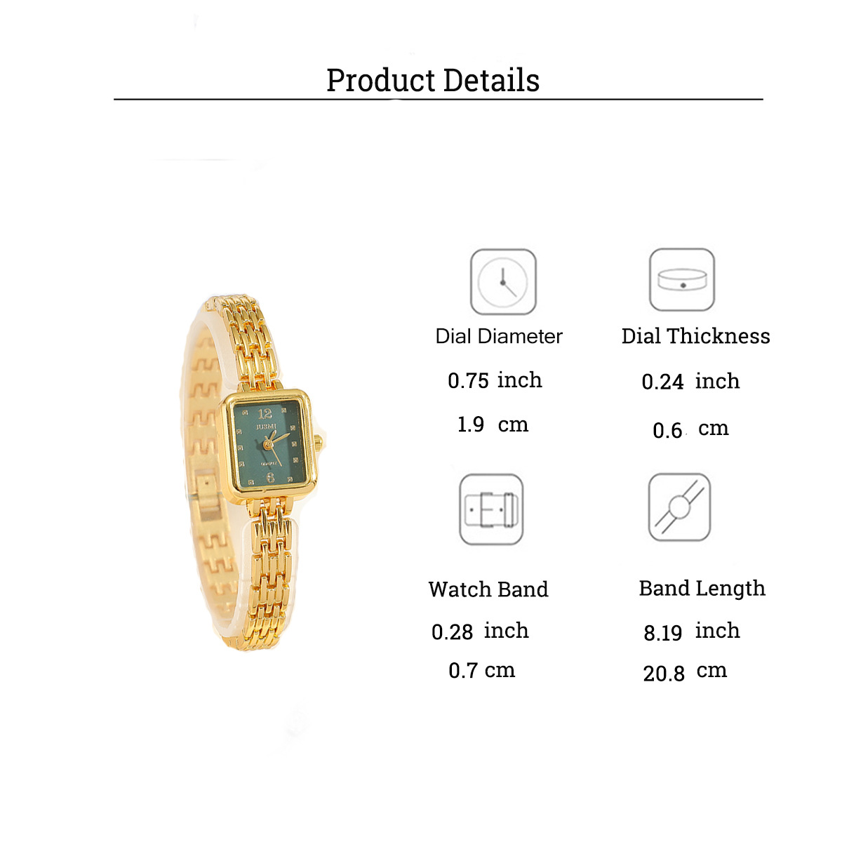New ladies' stylish small square emerald quartz watch set 5pcs/set_voghion.com