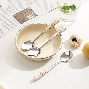 Platform strictly selected cartoon toast rabbit anti-scalding ceramic handle Western tableware stainless steel knife and fork spoon high color value fork spoon