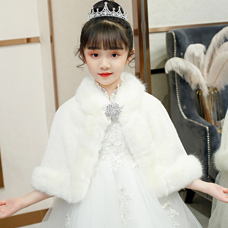 Capa para niños, vestido de princesa de felpa, abrigo de manga larga para salir en otoño e invierno, chal de piel cálido para niña de flores