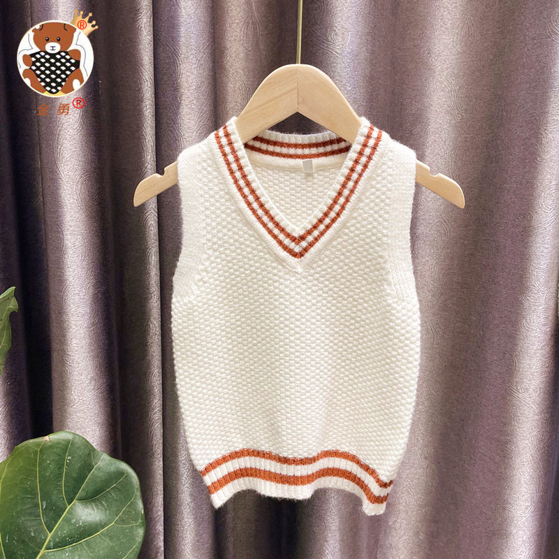 Entrega de una pieza [Jin Yong] Chaleco de punto con cuello en V para niños otoño femenino Estilo universitario Chaleco de suéter de niños y niñas moda