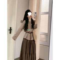 胖MM温柔风休闲套装秋季新款长袖上衣半身裙时尚成熟显瘦大码女装