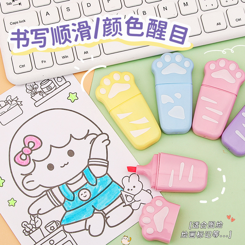 Nuevo gato garra protección de ojos color resaltador estudiante de alta apariencia papelería clave marca graffiti diario marcador al por mayor