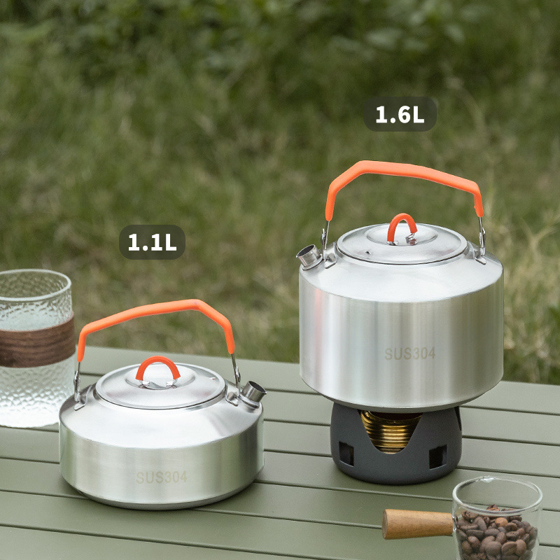 Outdoor Kettle 304 Stainless Steel Camping Tea Pot Hand Coffee Pot Portable Wild Boiling