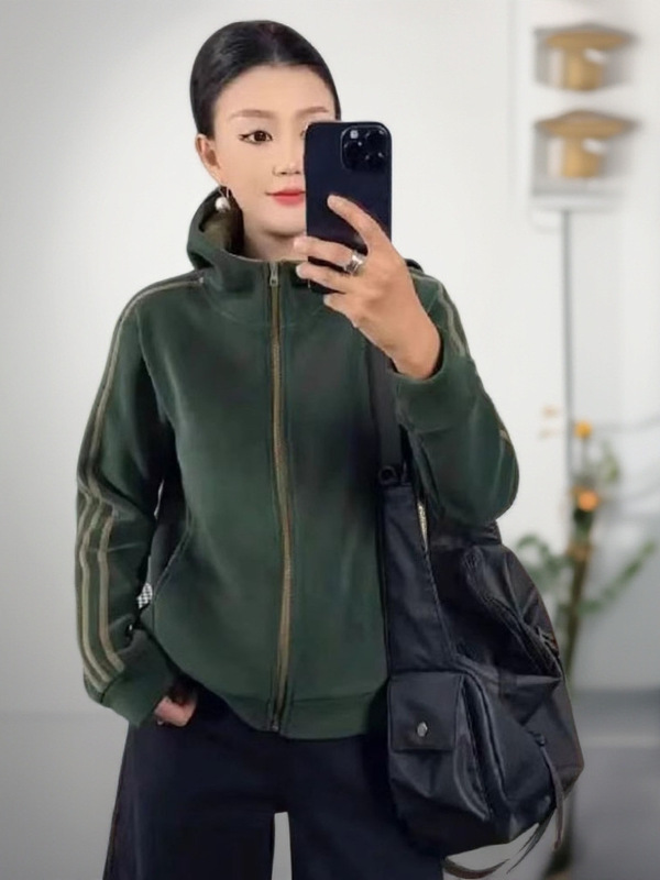 连帽拼接撞色运动卫衣开衫秋冬新款女款时尚保暖宽松休闲百搭外套|undefined