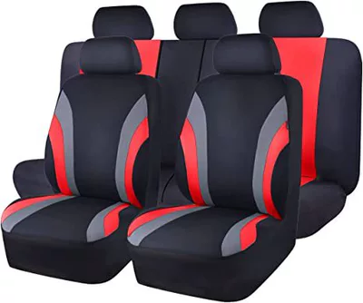 Meike Duo Cross-Border Foreign Trade Export Type Double Waistline Universal Car Seat Cover Fabric for Southeast Asia, Europe, and America Temu (Universal seat cover) - red-and-gray-9-piece-set-complete-set-of-five-seats