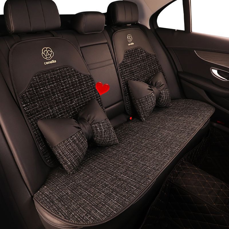 汽车坐垫半包亚麻四季通用座椅垫透气车垫网红布艺座垫女通用型