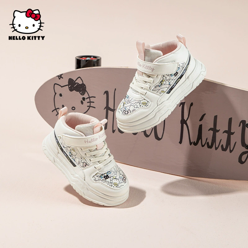 Первые детские ботинки Hello Kitty 2024 осень для девочек с мягкой подошвой, комфортные спортивные кроссовки в китайском стиле