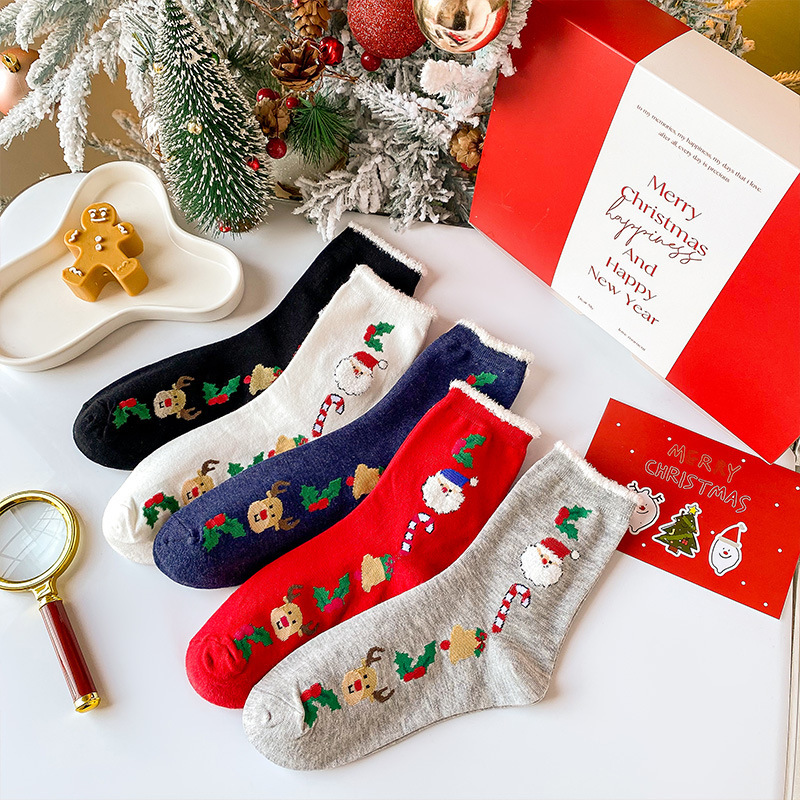 Calcetines navideños calcetines de tubo medio cajas de regalo calcetines niños dibujos animados calcetines de algodón de invierno calcetines de regalo parejas calcetines rojos y encantadores de año nuevo image 10