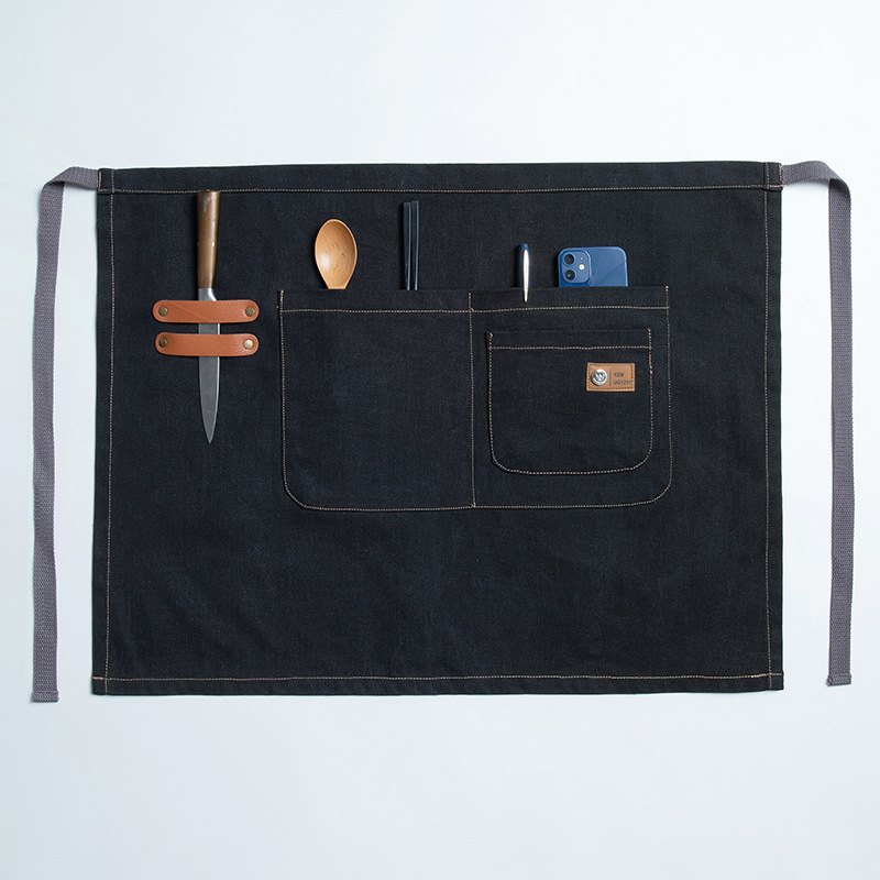 Comercio exterior barista medio delantal moda femenina restaurante cintura corta lona media ropa de trabajo delantal masculino al por mayor