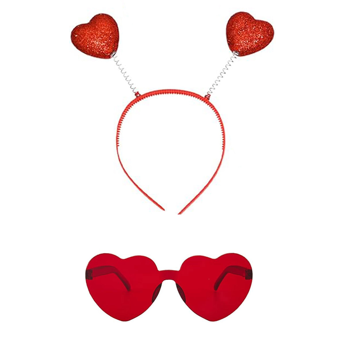 Día de San Valentín en forma de corazón diadema brillo cabeza hebilla gafas rojas en forma de corazón conjunto de dos piezas fiesta melocotón corazón lentejuelas diadema