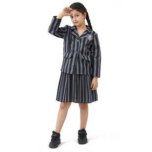 Spot Addams Family Cos Clothing Wednesday Addams Printed Dress Cosplay