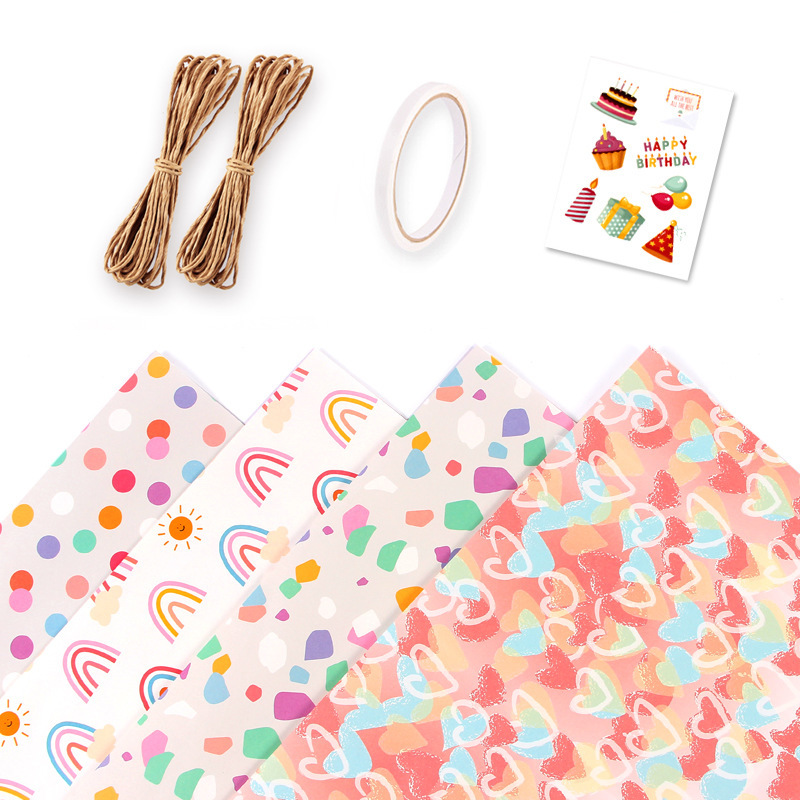 Set 1: 4 hojas de papel * 2 rollos de cuerda de papel kraft * 1 cinta de doble cara * 1 pegatina; 50X70CM