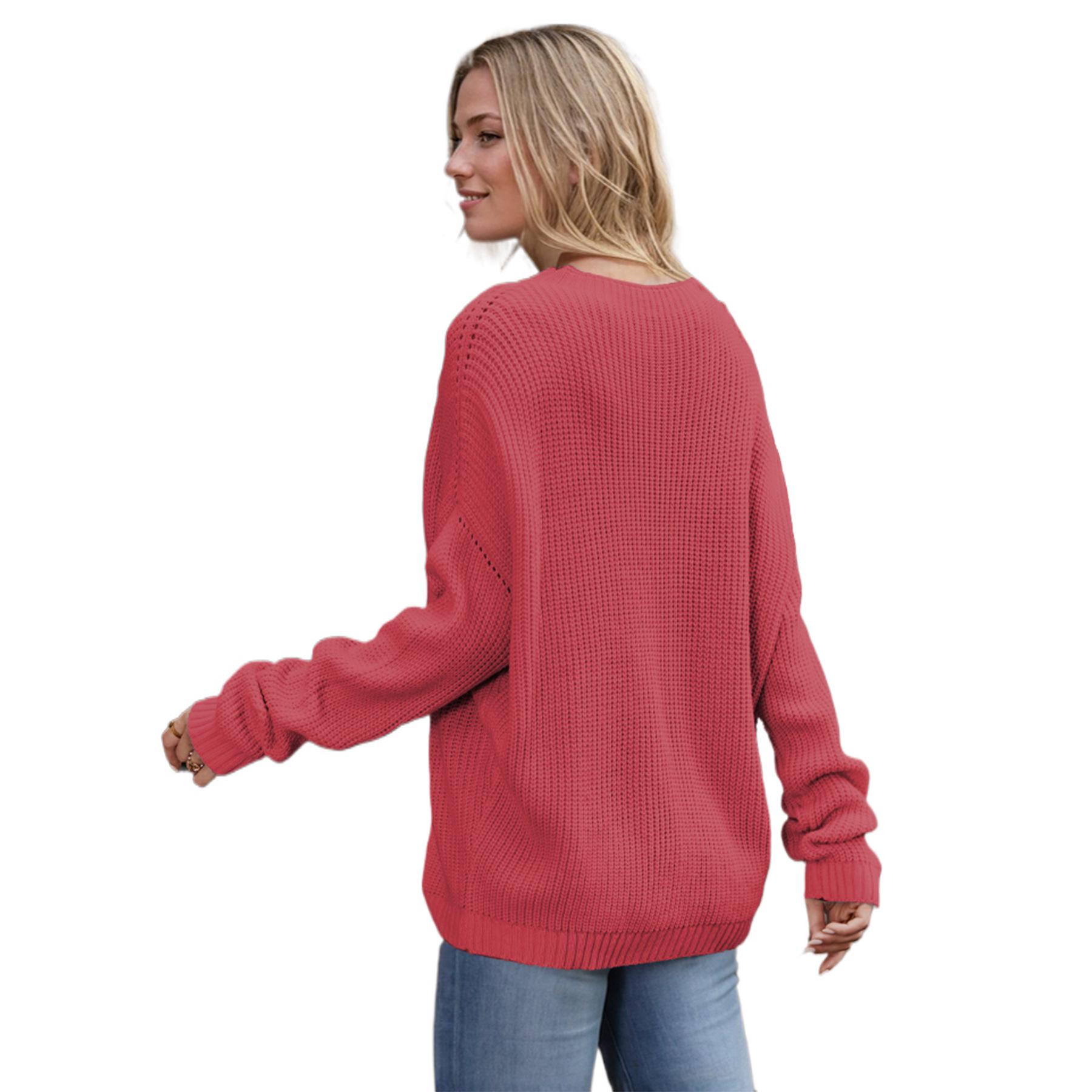 2023 invierno Amazon nuevo Batwing manga pequeño cuello alto suéter europeo y americano color sólido bolsillo suéter de las mujeres