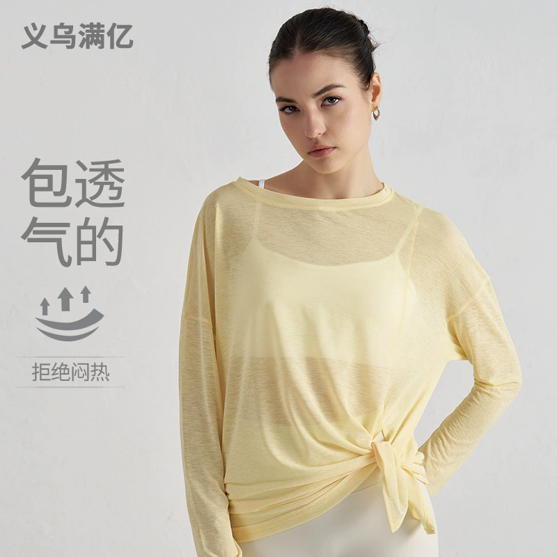 Дышащая летняя женская блузка для йоги из бамбуковой пряжи, с разрезом, утягивающий спортивный топ для фитнеса, свободная и легкая одежда для йоги, длинные рукава