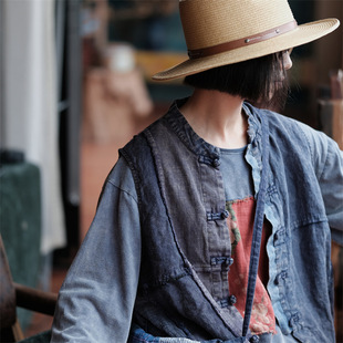 Luogu Mud Light Custom Washed Old Linen Buckle Loose Chinese Vest Literary Retro Casual Wear 2091