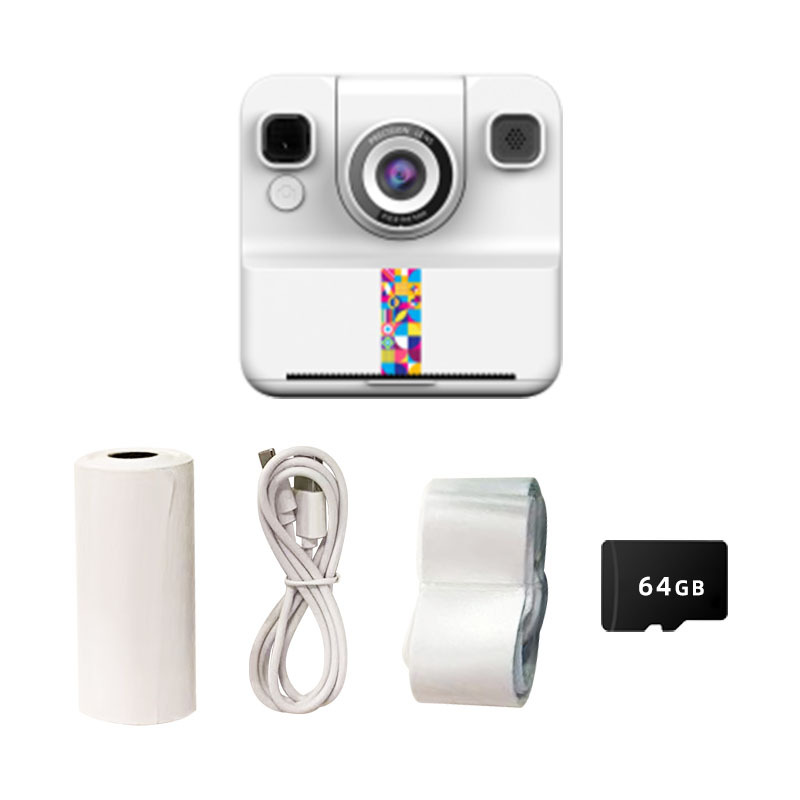Blanco + tarjeta de memoria 64G + papel de impresión * 1 + cordón + cable de carga