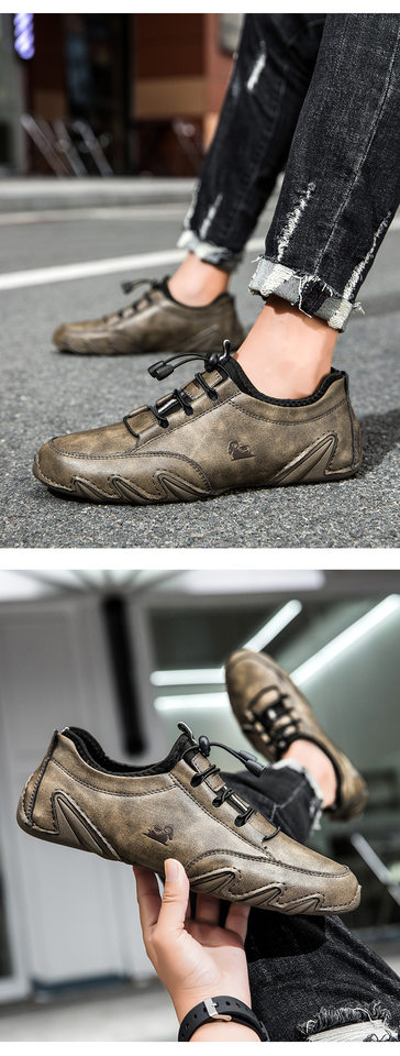 Giày lười nam da thật cổ thấp mũi tròn, đế cao su gót thấp 1-3 cm — G6613 kaki, G6613 màu đen chi tiết 14