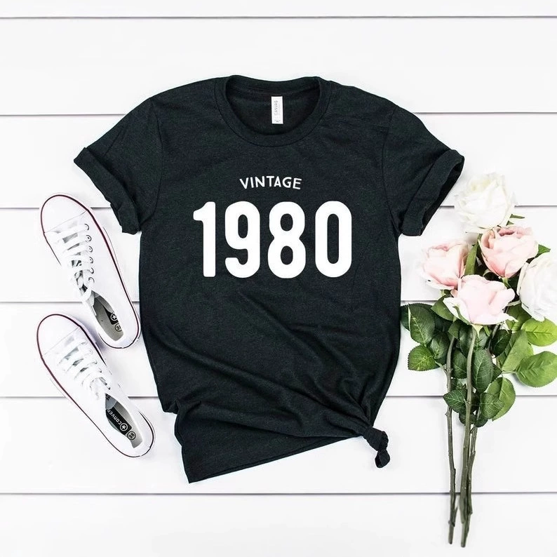 Внешняя торговля Футболка VINTAGE 1980 мужчины и женщины Письма Европа и Соединенные Штаты Улица с коротким рукавом