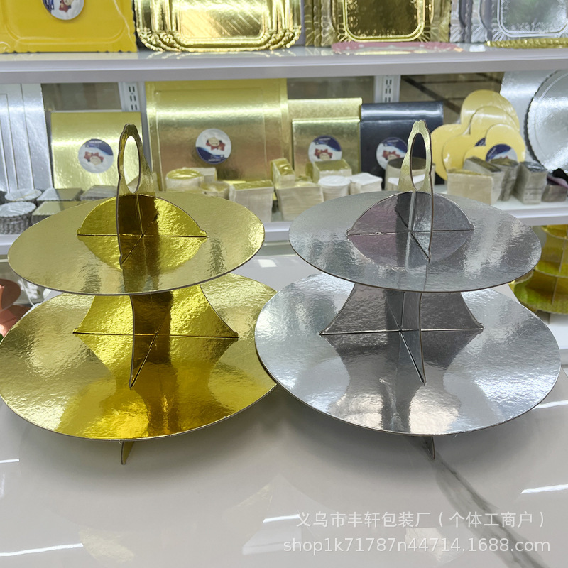 Fábrica directa desechable estante de pastel de papel dos capas fiesta de cumpleaños postres de boda estante de exhibición de diseño