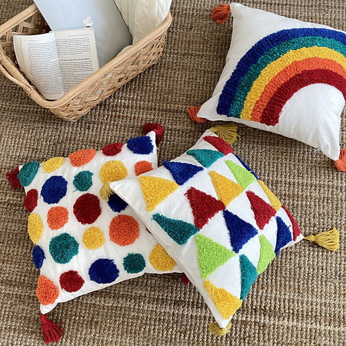 Nordic ins rainbow tufted pillow case Moroccan style living room bedroom bedside cushion car office waist pillow