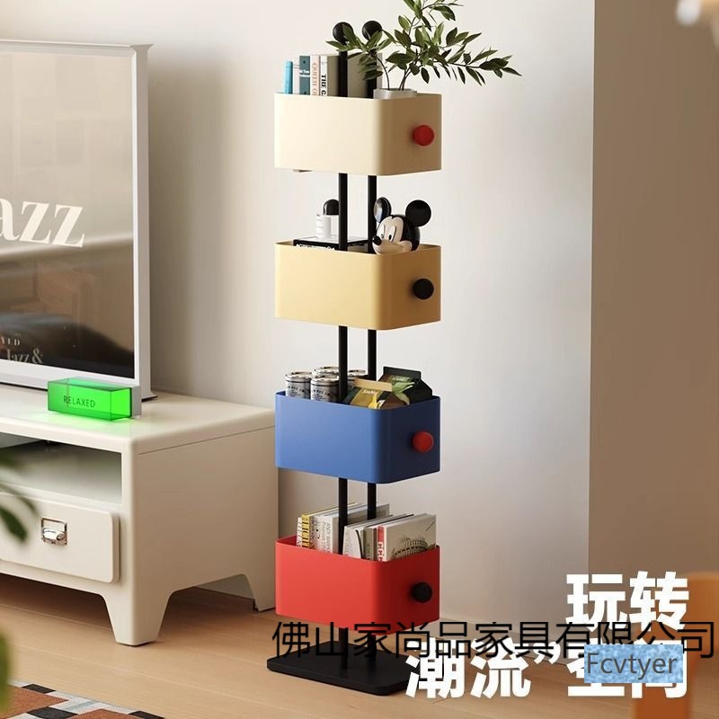 Floor-Standing Children's Bookshelf Living Room Home Storage Rack Iron Drawer Contrasting Color Corner Toy Storage Cabinet Invisible Storage