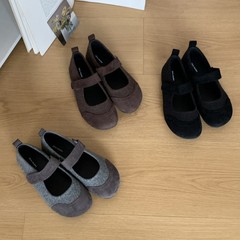 魔术贴一字带毛粘浅口平底单鞋女韩版复古一脚蹬拼接丑萌勃肯鞋女