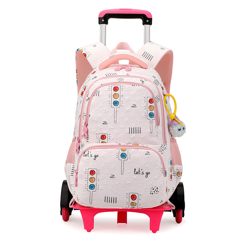 Mochila escolar con ruedas de gran capacidad con dibujos animados de pez natural para niñas de primer grado de primaria, niños de dos y tres años