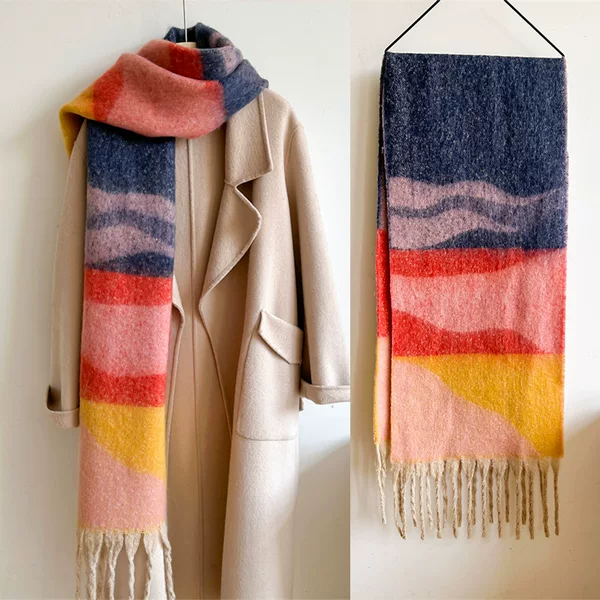 European and American Style Scarf, Solid Color, Simple, Color-Blocking, Autumn and Winter Neck Scarf, Unisex, Thickened and Extended for Warmth