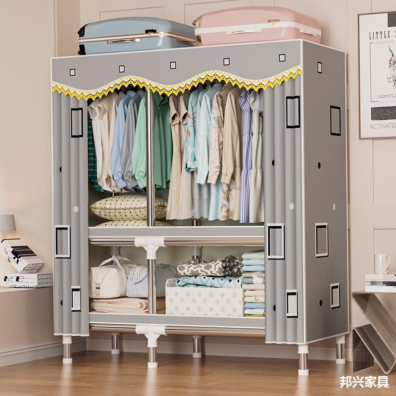 Simple Wardrobe for Home Bedroom Rental, Fabric Wardrobe with All-Steel Frame, Thickened and Reinforced Storage Closet