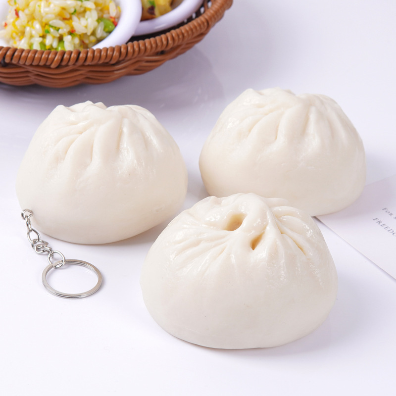 8cm仿真食物包子大肉包模型PVC假食品面点菜品摆件仿真食玩钥匙扣|undefined
