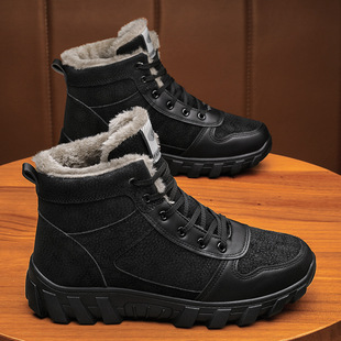 Clearance Men's Shoes Spring New High-top Tooling Martin Boots All-match Warm Cold-proof Cotton Shoes fleece-lined Thickened Snow Boots
