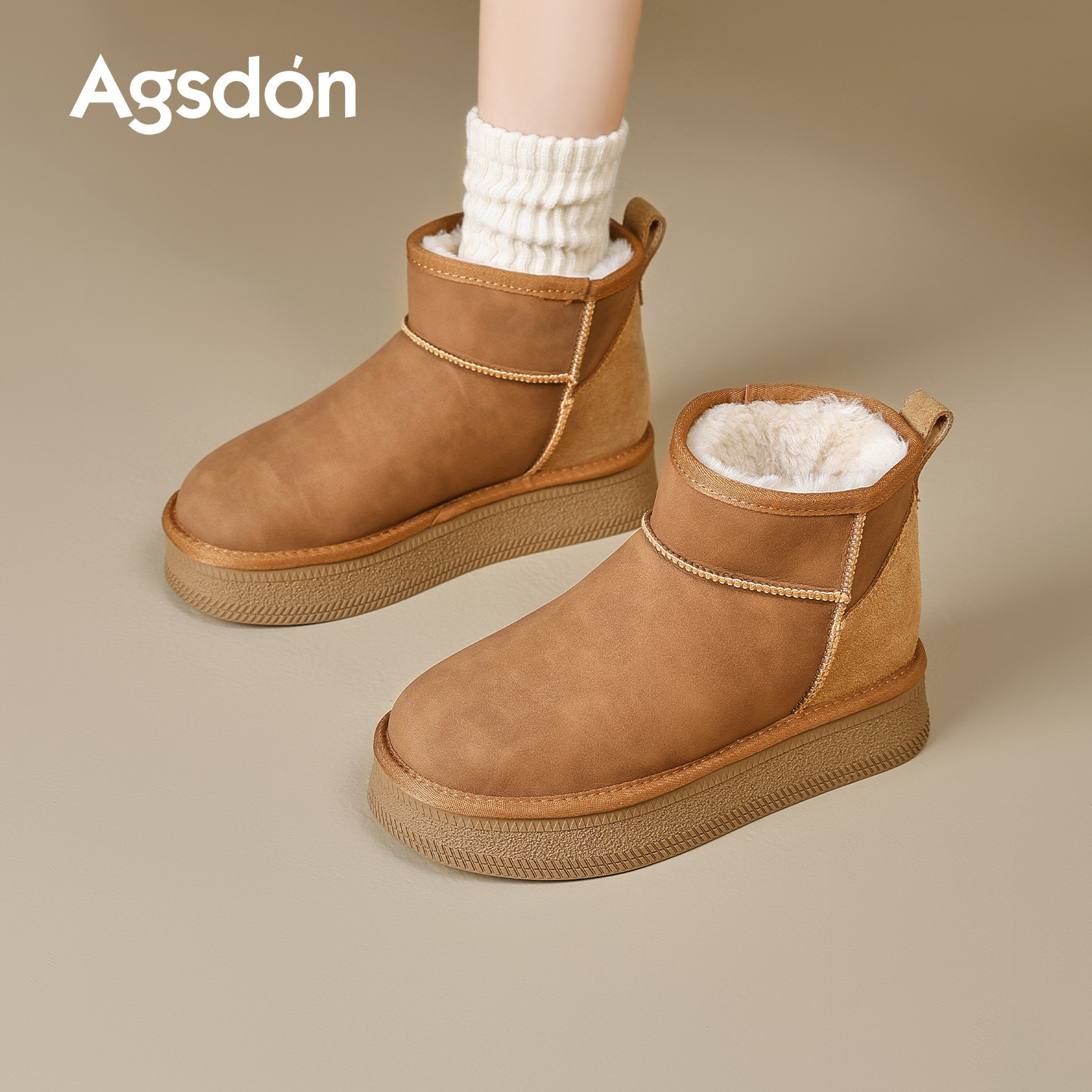 Botas de nieve de fondo grueso para mujeres 2025 nuevo invierno botas cortas de lana y algodón retro Bocken