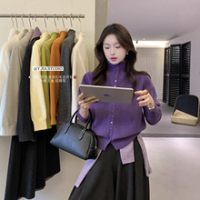 Y.JIA伊嘉 秋冬韩系简约软糯百搭显瘦保暖高领长袖针织开衫女1016