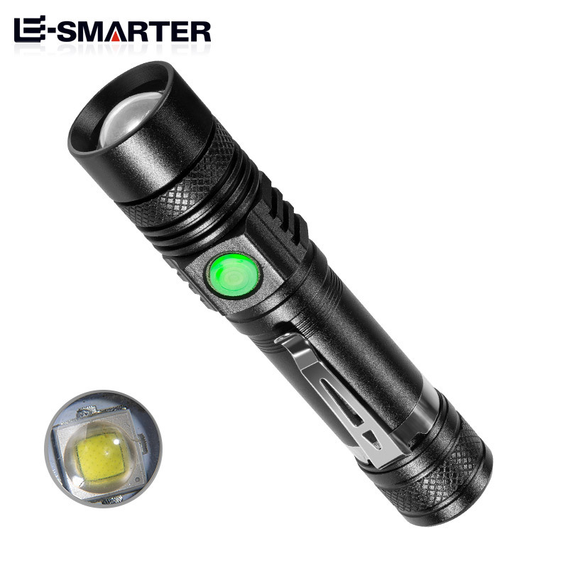 Transfronterizo nuevo resplandor LED linterna telescópica zoom clip de la pluma de carga USB linterna de iluminación al aire libre