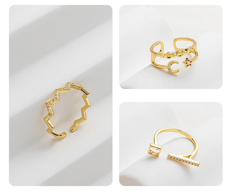 Fashion Solid Color Copper Open Ring Inlay Pearl Zircon Copper Rings