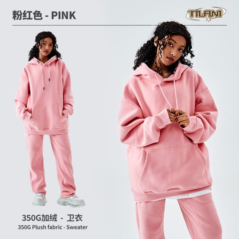 Conjunto deportivo unisex, sudadera con capucha y pantalón, forro polar grueso 350g, moda europea y americana