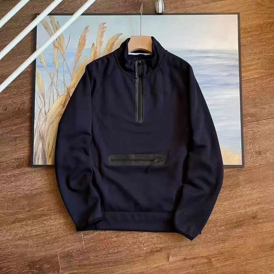 Men's Multi-colour Half-zip Pullover Sweatshirt With Stand Collar_voghion.com